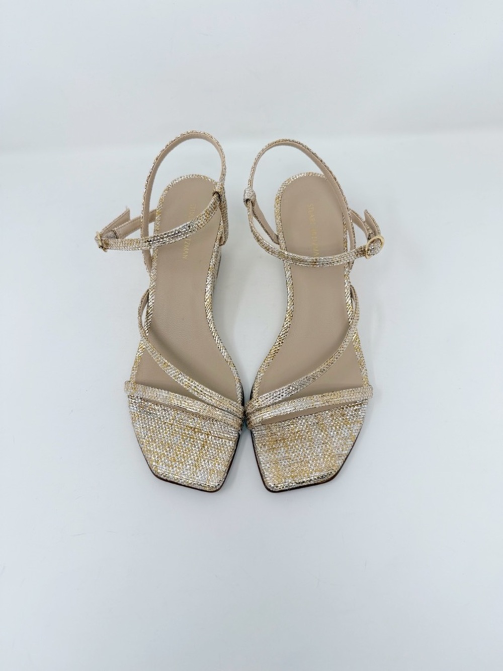 New Stuart Weitzman Oasis 50 Metallic Woven Wedge Slingback Sandal Sz 7 - Picture 8 of 14